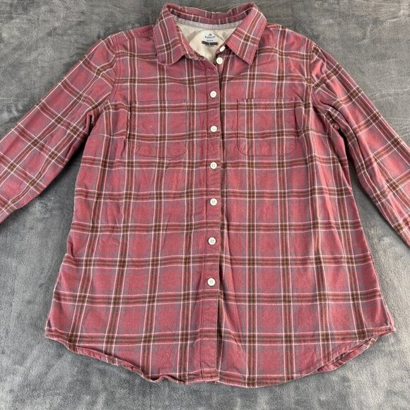 Ridgecut Toughwear Womens Large Button Up Flannel Shirt Red Wine Plaid Pockets - Picture 2 of 9